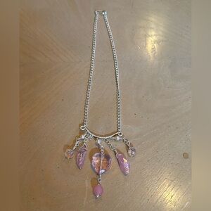 Elegant Silver and Pink Crystal Glass Necklace Handmade